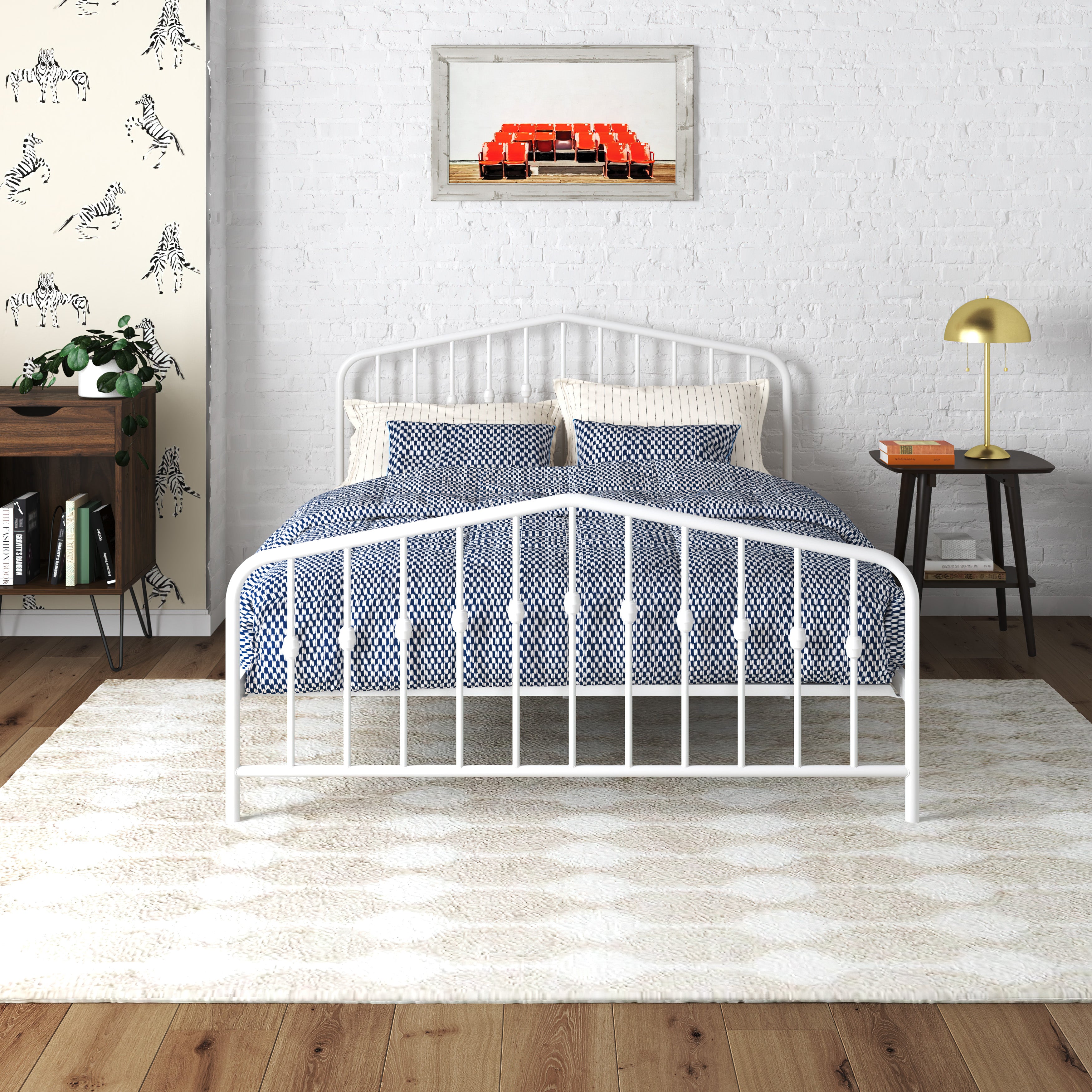 White wrought iron bed frame top