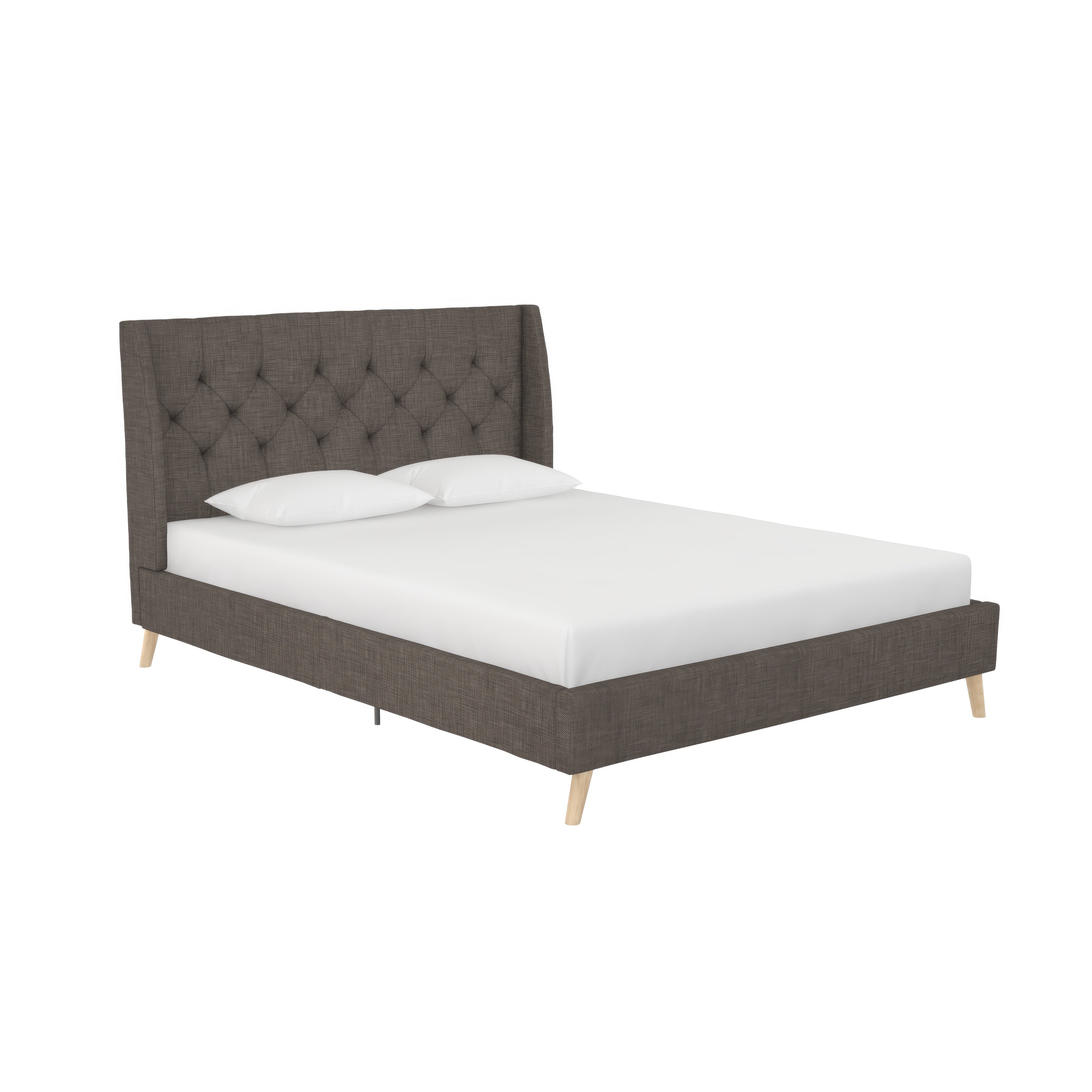 Stylish Upholstered Leather Bed With Foam-Filled Soft Headboard