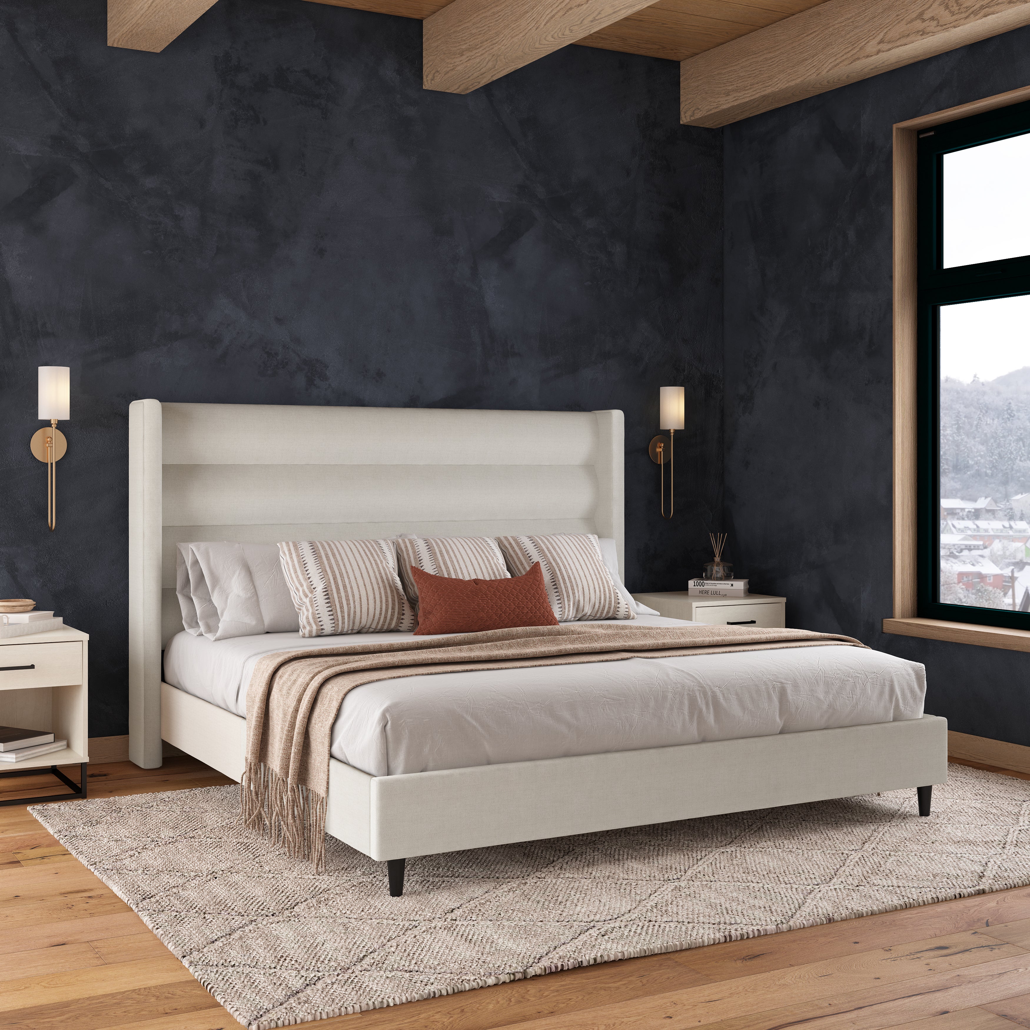 Louis Upholstered Wingback Bed The Novogratz