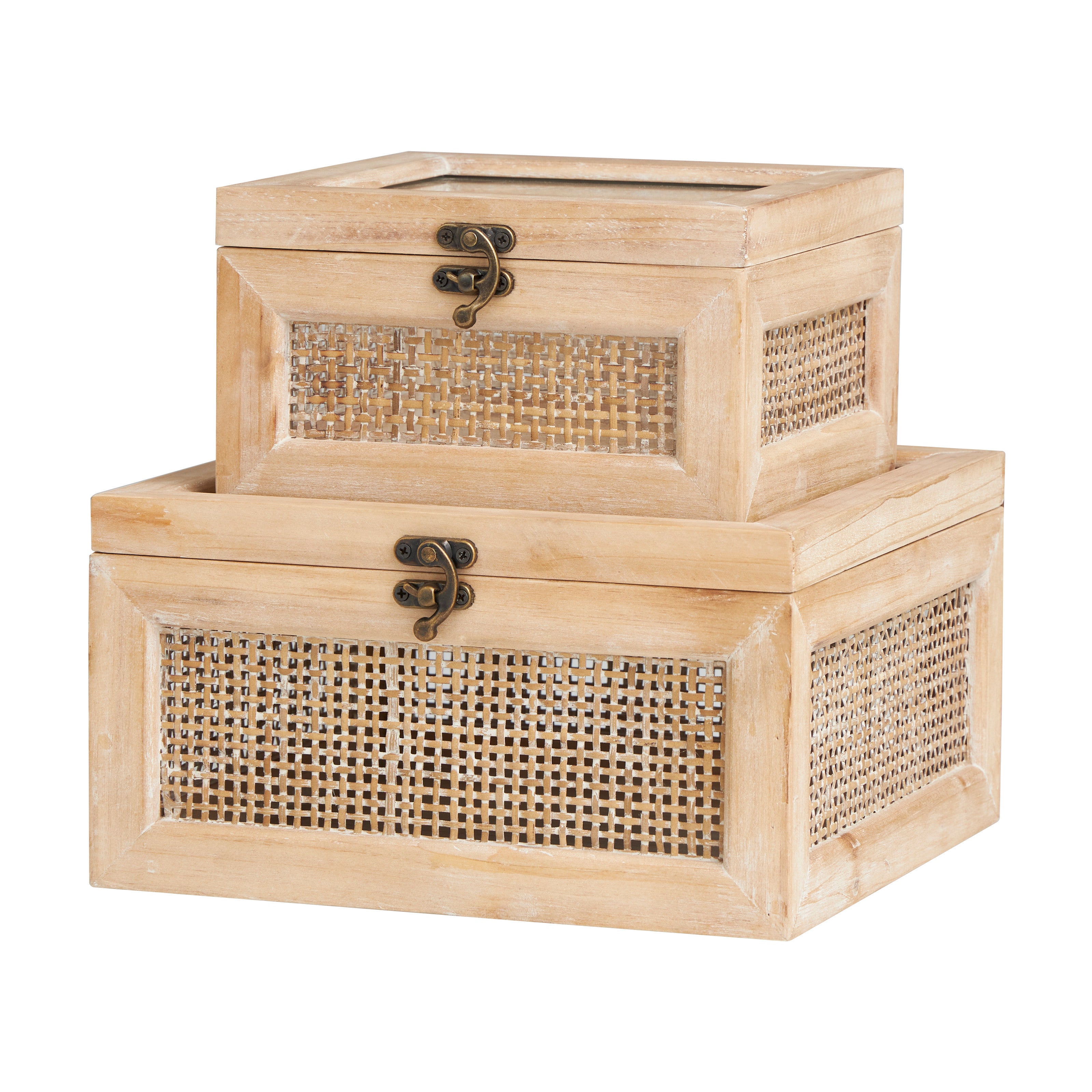 Wooden Glass Top Storage Box Set of 2 The Novogratz