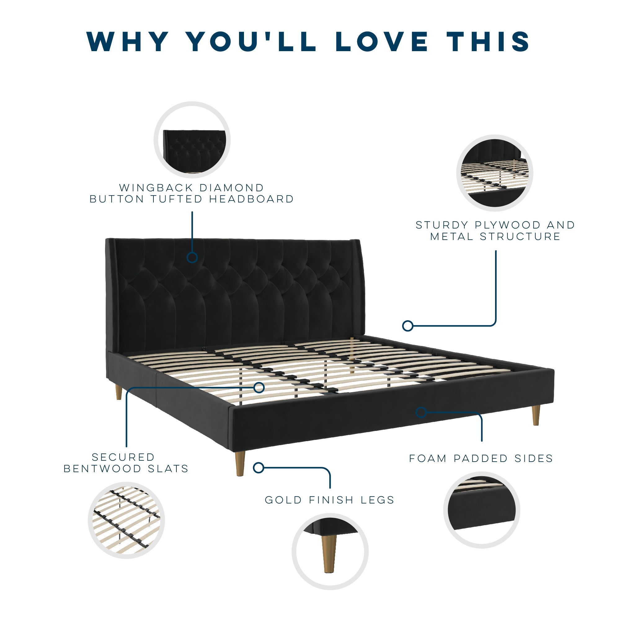 Black velvet bed with diamonds top