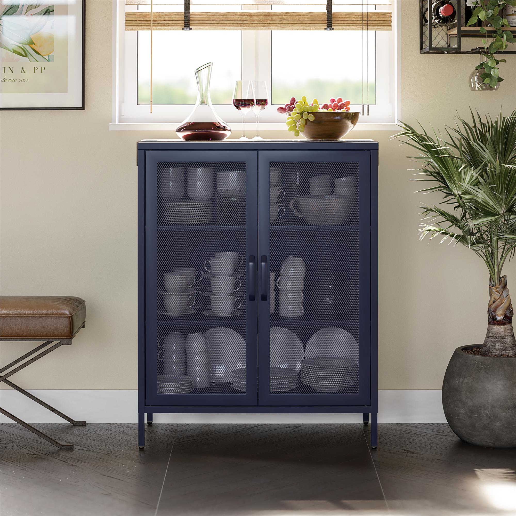 Blue accent cabinet with doors online